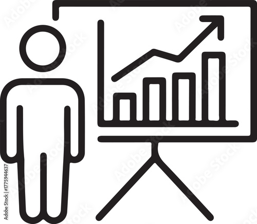 Person presenting business growth chart on whiteboard