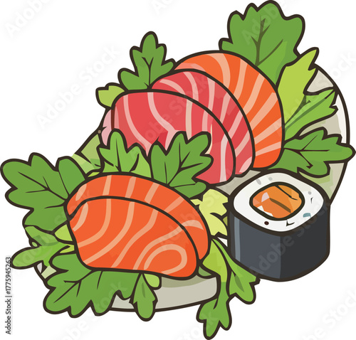 set of sushi with wasabi