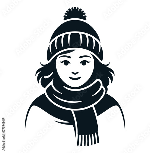 Stylized illustration of a young person wearing a winter hat and scarf