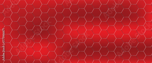 Red hexagon pattern background with gradient lighting, modern honeycomb geometric texture and futuristic 3D effect suitable for tech or abstract design themes.