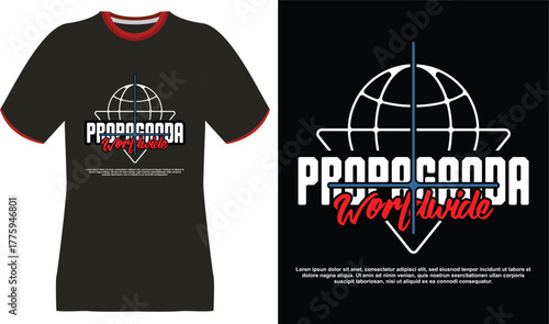 Propaganda Worldwide T-Shirt Design with Globe and Text Graphics