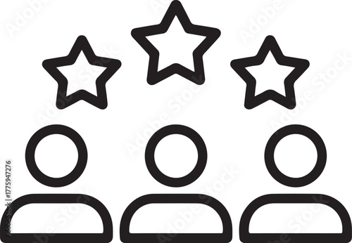 Three people with stars above heads icon