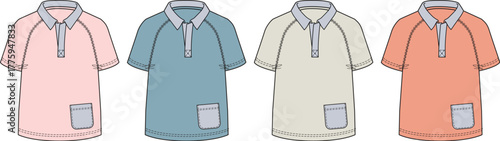 Polo Shirts Vector Set Pastel Colors, Graphic Design Ready