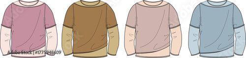 Fashionable layered long-sleeved tops for clothing design and apparel collections