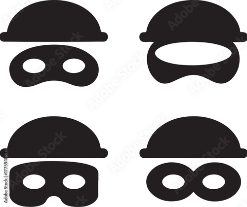 Criminal Symbol Icon Set Thieves in Masks and Hats Illustration Isolated on White Background