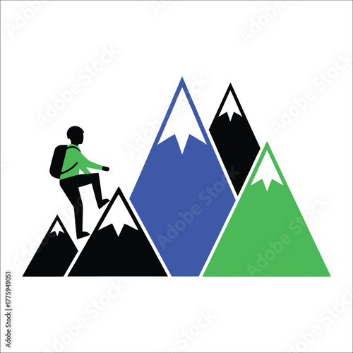 Mountain Climber Ascending Peaks Vector Illustration Adventure And Outdoor Recreation