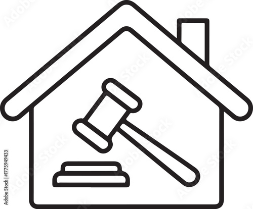 House outline with a gavel inside representing real estate auction or legal sale