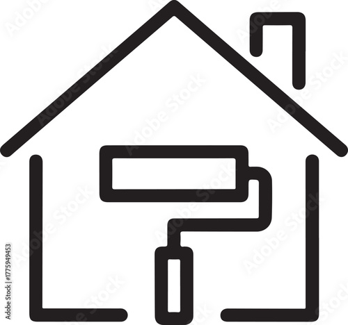 Simple outline icon of a house with a paint roller inside