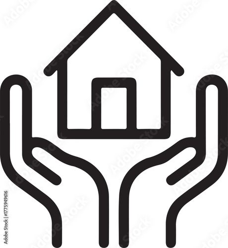Hands holding a house icon symbolizing protection and care
