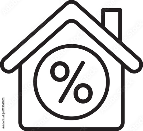 Simple outline icon of a house with a percentage symbol inside