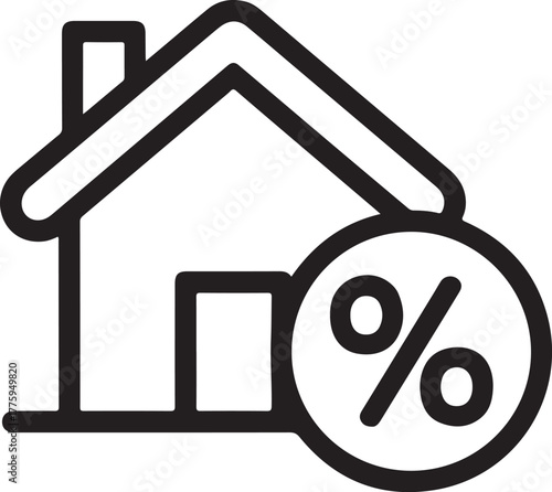 Simple line icon of a house with a percentage symbol