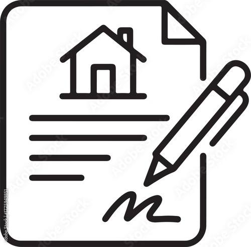 Signing a real estate contract with a house icon and pen