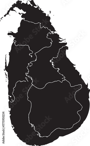 Sri Lanka Map Outline with Provinces in Grey