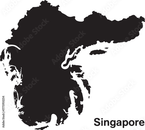 Singapore Map Silhouette, Geographic Border