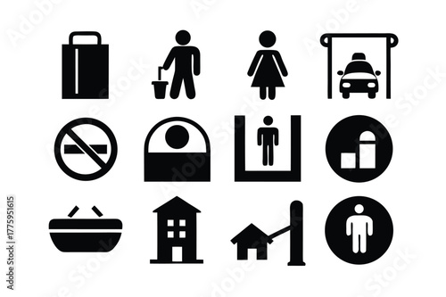 Collection of Black Pictograms and Icons on White Background symbol