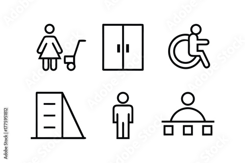 Collection of simplified icons for accessibility and public facilities Keywords: icons, set, collection, accessibility, public, facilities, female