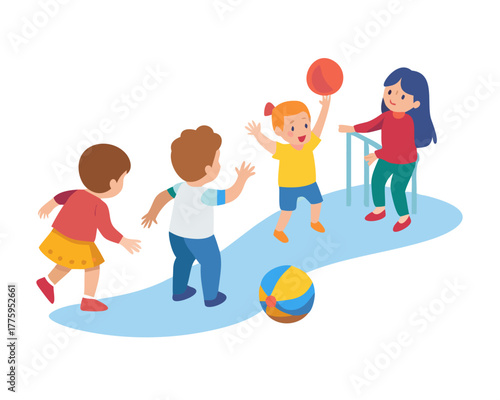 Vector Illustration Of Children Playing