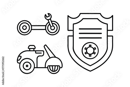 Scooter Motorcycle and Shield Icons Representing Transportation and Security Insurance