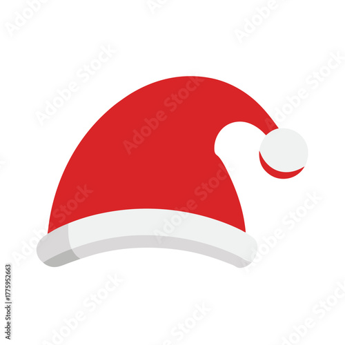 Red Santa Hat with White Pom and Trim on White Background christmas