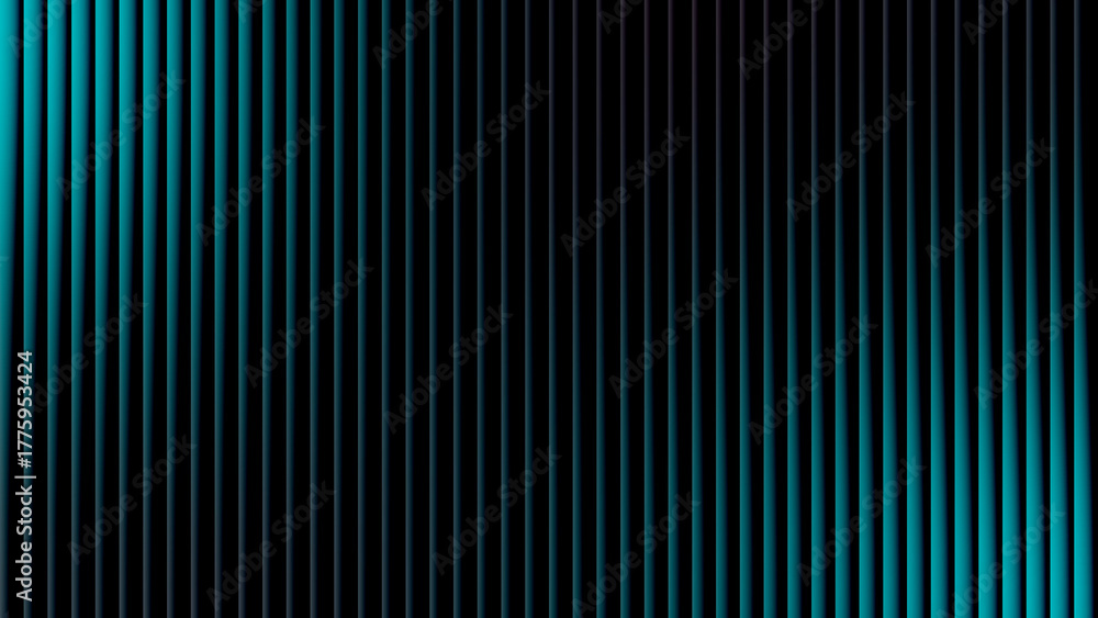 Obraz premium Mesmerizing pattern of vibrant teal and deep blue vertical lines casting subtle light on a dark canvas, creating a sophisticated and futuristic abstract visual for various digital media projects