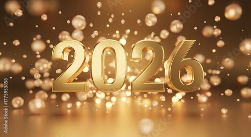 Golden 2026 new year celebration with bokeh lights