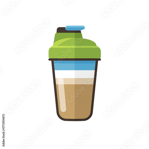 flat 2D icon vector illustrator of protein shake in shaker bottle