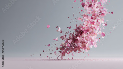 Soft pink petals abstract swirl delicate motion pastel background minimal style romantic mood floating fragments airy texture