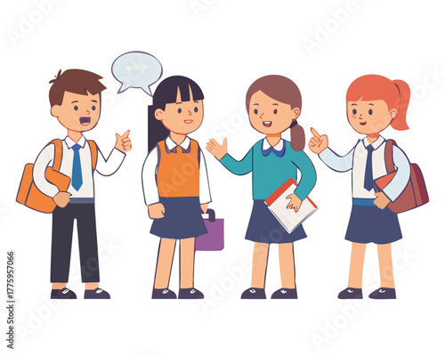 School kids student vector characters set. Back to school boy cartoon characterswith school uniform talking and doing educational activities. Vector ... See More