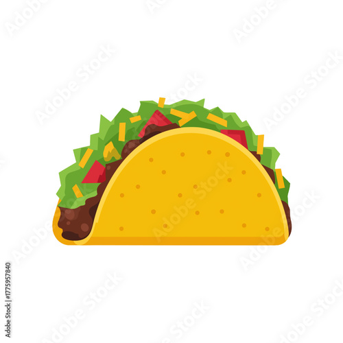 flat 2D icon vector illustrator of taco with beef, lettuce, and cheese