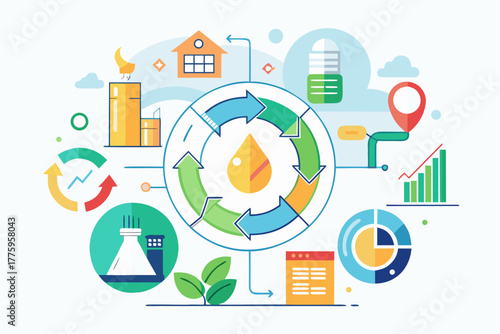 Sustainable Resource Cycle – Circular Info-graphic with Energy, Industry, and Nature
