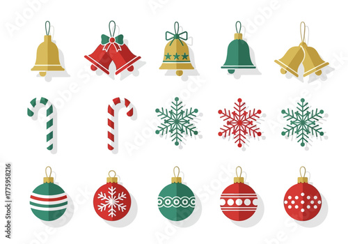 Festive decorations bells candies snowflakes ornaments holiday season holiday decor colorful cheery