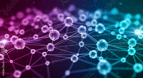 Fototapeta Naklejka Na Ścianę i Meble -  3D Glowing Data Node Mesh Abstract Technology Background