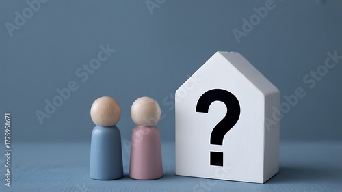 Property Decisions Wooden Figures with Question Mark Near House Model