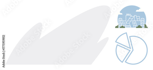 Contemporary building with unique design and segmented chart highlighting analytics and growth. Ideal for architecture, data, progress, innovation, business concepts, strategy, urban planning