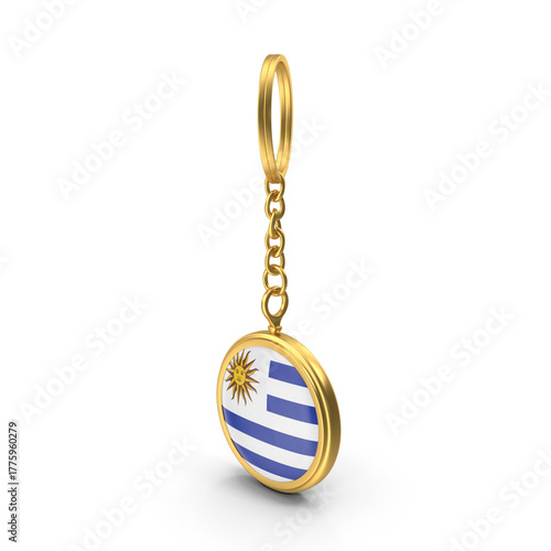 3D Gold Keychain with Uruguay national flag, perfect for travel lovers and souvenir collectors.