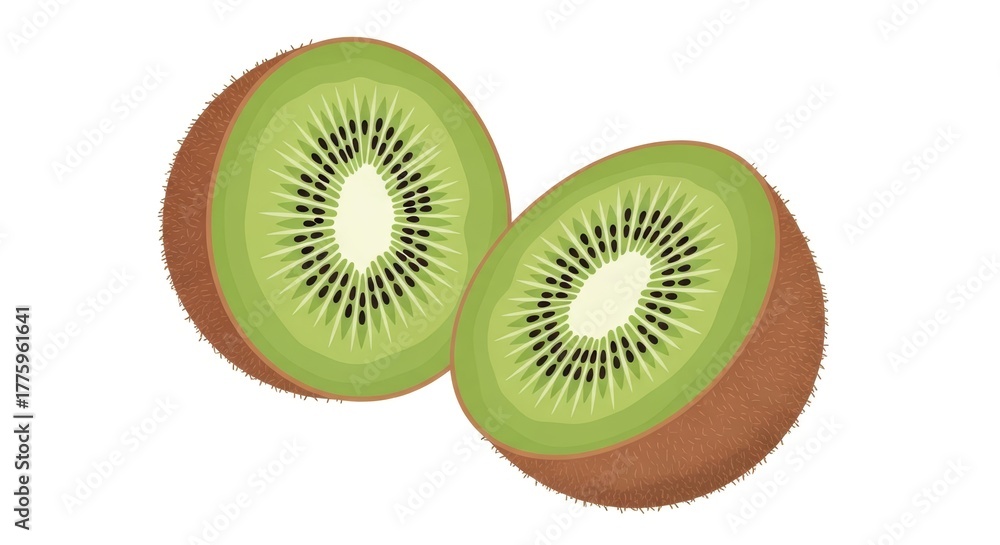 Obraz premium Freshly cut kiwi fruit halves, showcasing vibrant green flesh and seeds.