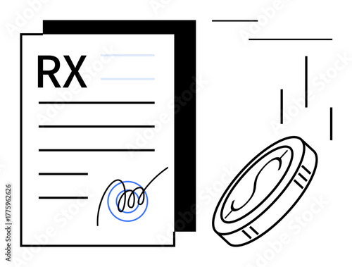 RX prescription paper neatly signed alongside a medicine pill capsule, emphasizing healthcare delivery, medication, and treatment processes. Ideal for pharmacy, prescription filling, pharmaceutical