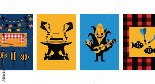 Festa junina vector illustration set traditional brazilian festival