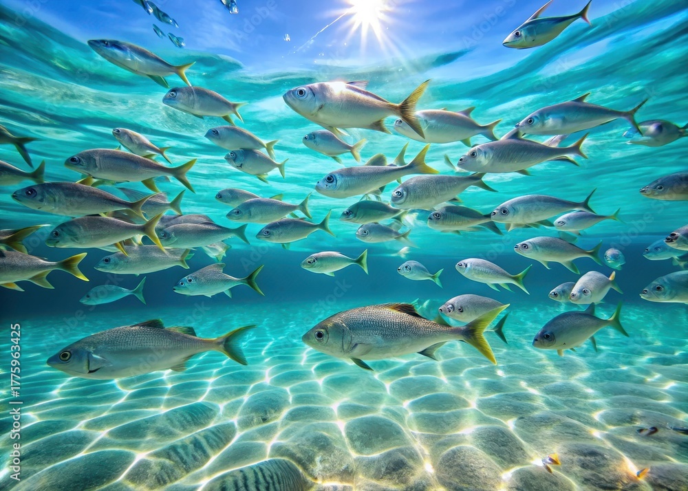 Fototapeta premium school of fish swims in crystal-clear turquoise water