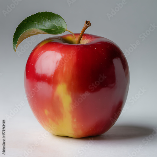 Fresh red apple with a green leaf studio shot on white background healthy eating concept