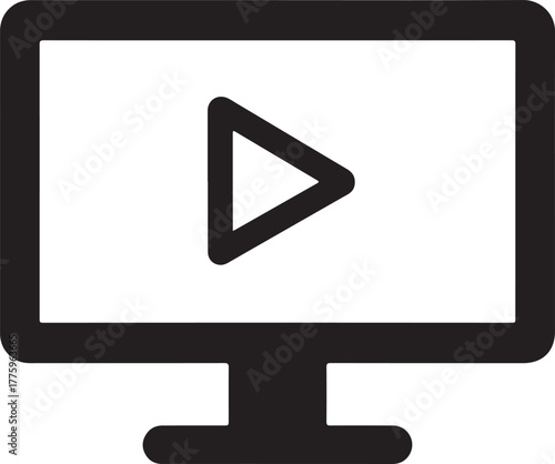 Vector monitor icon displaying a play button symbol for video content streaming and multimedia applications