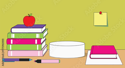Back to school books and apple illustration study desk workspace art