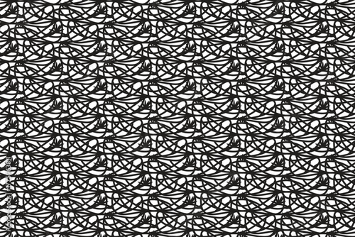 Seamless Black and White Geometric Floral Pattern | Modern Line Abstract scribble chaos with intertwined lines. Great for fabric design, and contemporary art projrt Background | Digital 