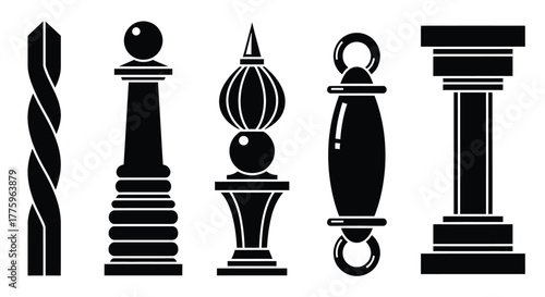 Vector image of architectural finials and decorative post toppers set