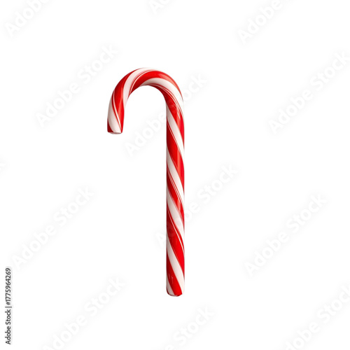 Festive Red and White Striped Candy Cane Isolated on White Background - A Classic Holiday Treat