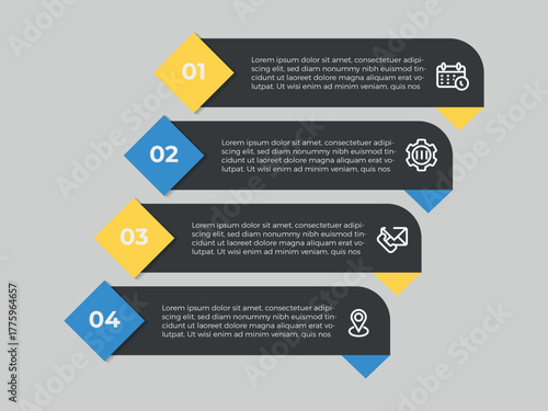 Business infographics template. timeline with 4 steps, options. can be used for workflow diagram, info chart, web design. vector illustration.