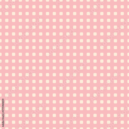 A seamless vector pattern featuring cream rounded squares on a peach pink background. Perfect for packaging, branding, textile prints, digital projects, and minimalist design.