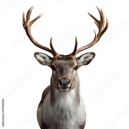 Majestic Stag with Grand Antlers Facing Forward in Studio Portrait, Wildlife Photography