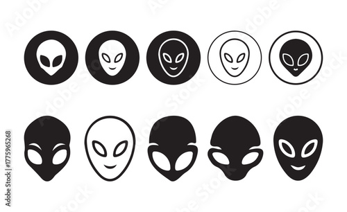 Grinning Grey Alien Face Vector Illustration Eps 10