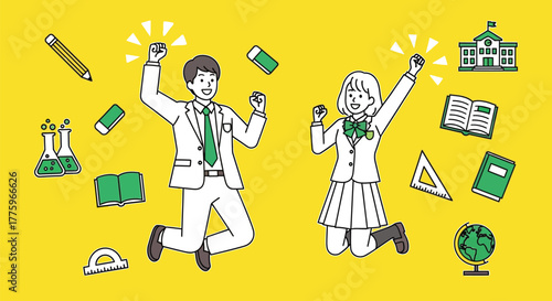 School students celebrating success educational achievement vector editable vector